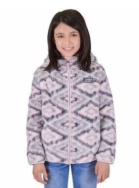 Eddie Bauer Kids Quest Plush Fleece Hooded Jacket Geometric Pink Gray M (10/12)